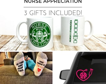 nurse appreciation gift set // nurse gift // nurse cup // gift for nurse // personalized nurse gift // nursing school // starbucks // nurse