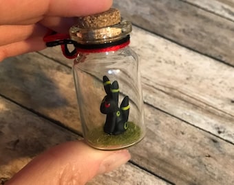 Mini Umbreon Inspired Bottle Charm Terrarium / Necklace