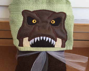 T-Rex Hooded Towel. Dinosaur - Kids towel, Bath towel, Swim Cover up, beach towel, pool towel, play costume.