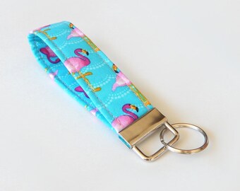 Flamingo Key Fob / Pink Flamingos Keychain / Cute Wrist Lanyard / Wristlet / Keychain Lanyard / Animal Key Fob / Key Chain / Key Chain
