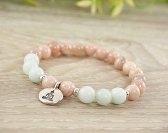 Sunstone Bracelet, Amazonite Bracelet, Yoga Bracelet, Beaded Bracelet, Buddha Bracelet, Gemstone Bracelet, For Her, Spiritual Jewelry