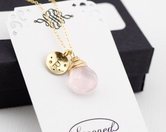 Rose Quartz Necklace Gold Pink Rose Quartz Pendant Necklace