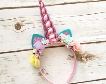 Unicorn Horn Headband - Unicorn Birthday - Unicorn First Birthday Outfit - Pink and Gold - 1st Birthday Girl - Cake Smash - Birthday Shirt