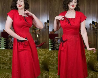 1940s Red Dress | 40s Polkadot Dress | 40s Dress | 1940s Dress | 40s Cotton Dress | Red Polkadot Dress | New Look | 40s Day Dress | 27.5"