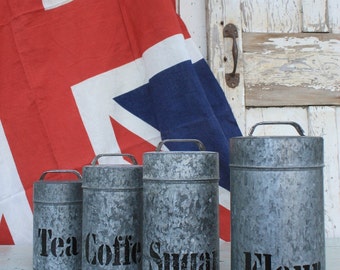Kitchen Canisters / Industrial Kitchen / Industrial Storage / Zinc Canisters / Industrial Decor / Kitchen Decor /Vintage / Cansister Set
