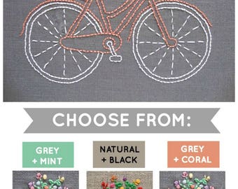 Bicycle embroidery kit, DIY embroidery hoop art, bicycle pattern, modern hand embroidery patterns, bike embroidery, easy needlecraft kit