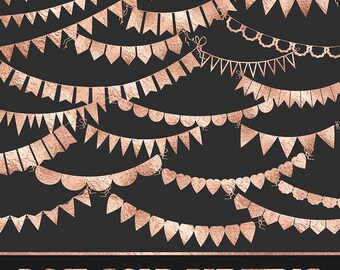 Rose Gold Bunting Banner Digital Clipart - rose gold foil bunting banner garland party bithday wedding scrapbooking invitations