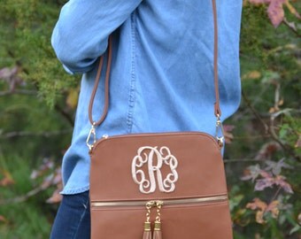 Monogram Crossbody Purse, Purse with Tassel, Hipster Tassel Crossbody bag / Fun, preppy pocketbook, Crossbody monogram purse,personalized