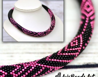 Black bead necklace elegant necklace for sister black pink necklace geometric necklace for girlfriend gift idea bead crochet necklace gift