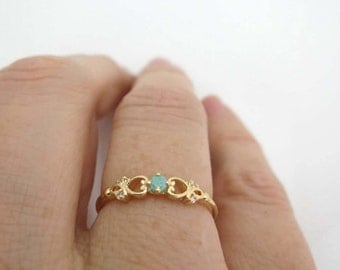 Gold Ring, Turquoise Ring, Princess Ring, Gold Zirconia Ring, Zirconia Ring, Promise Ring, Engagement Ring, Gift for Her, Under 30