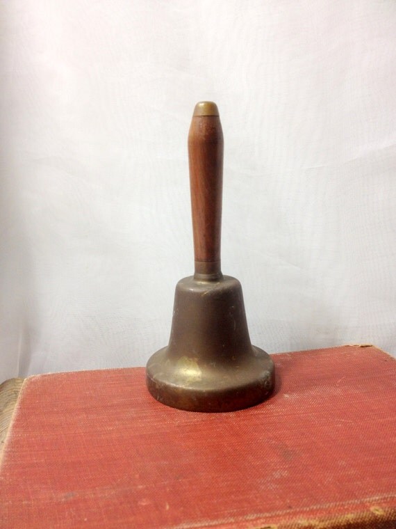 vintage 5 Brass Hand Bell with Wood Handle Brass Tip