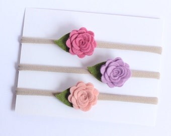 Set of 3 - Spring headband, Felt Mini Roses Headband, Baby Girl Headband, Felt Flower Headband, Felt flowers, newborn headband,
