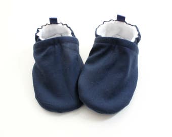 solid navy blue baby shoes, Soft Sole Baby Shoes, Fabric Baby Booties unisex