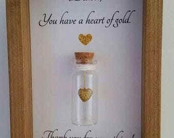Thank you gift. Thank you. Thank you card. Heart of gold. Can be personalised with names or your own message.