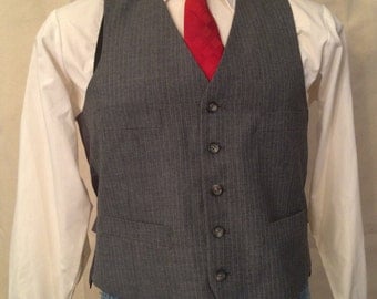 1970s Gray Pinstripe Vest - Mens Light Gray Suit Vest - size Medium - Gangster Vest - Banker Vest