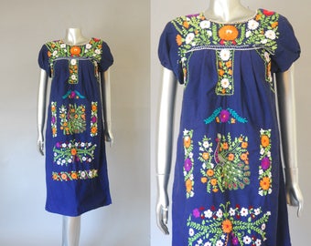 Oaxacan dress | embroidered Mexican dress | folk cotton tent dress