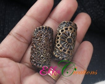2 PC wood looking dread beads/wood carved beads/wooden dread beads/unique hair beads/wooden log dread beads/boho dread beads/rasta hair bead