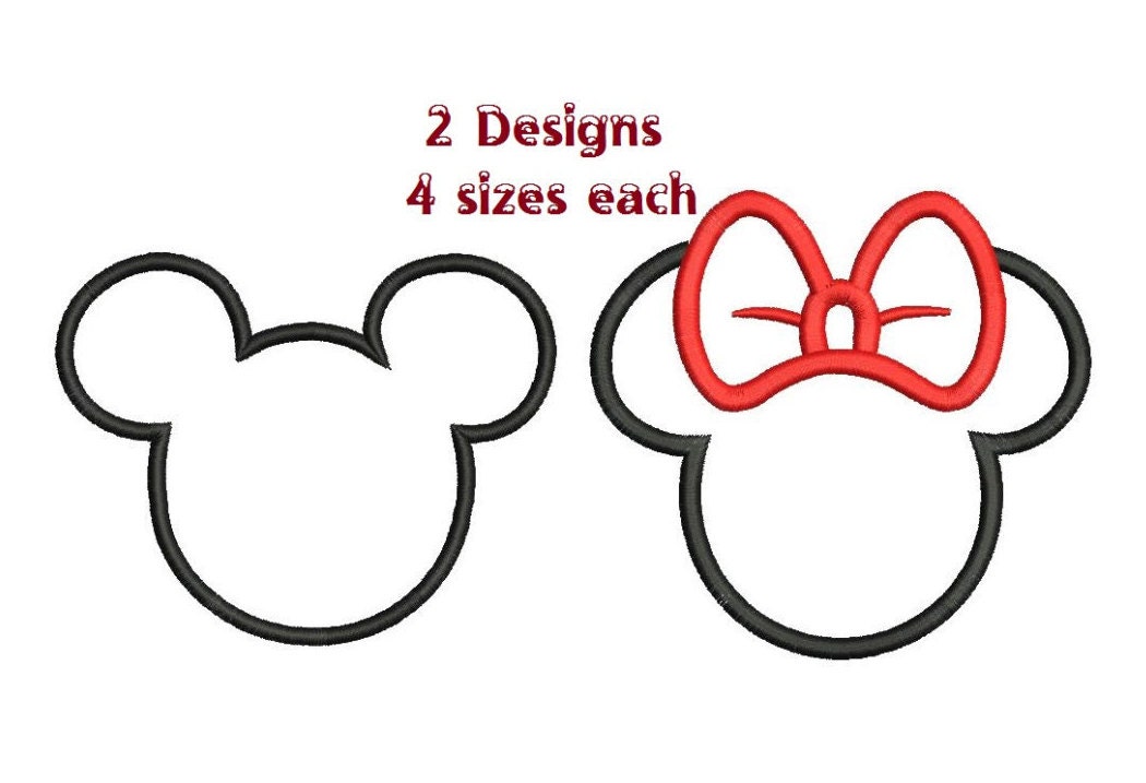 2 designs: Mickey and Minnie Mouse Outlined embroidery