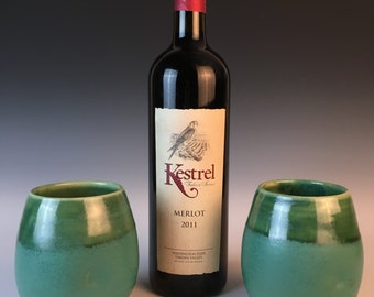 Pottery wine glasses, set of two, Handmade wine goblet, Pottery tumbler, 14-16oz, wine cup