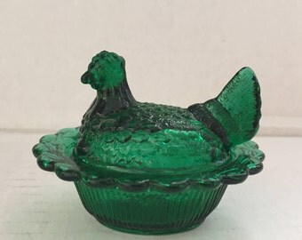 Glass hen on nest | Etsy