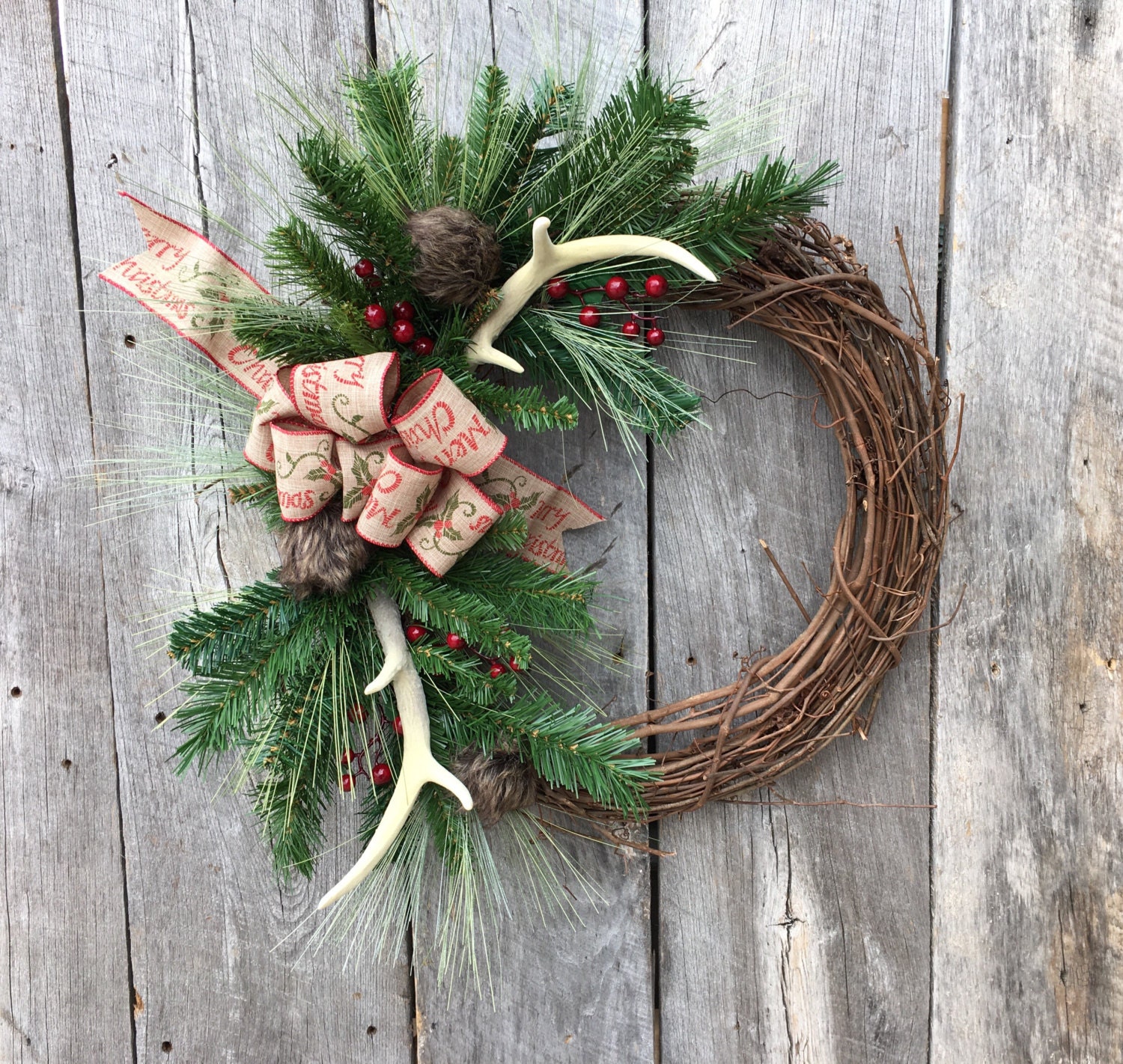 Antler Wreath Rustic Wreath Christmas Wreath with Antlers
