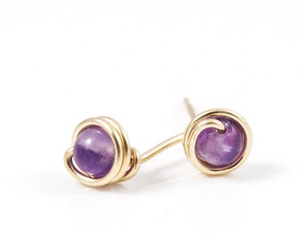 14k Gold Fill Studs, Amethyst Earrings, Amethyst Studs, Tiny Gemstone Earrings, Tiny Stud Earrings, Dainty Earrings