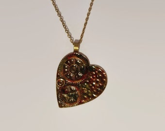 Steampunk heart necklace, antique brass steampunk necklace, steampunk necklace, heart necklace, large steampunk necklace.