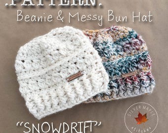 MESSY BUN HAT Pattern, Crochet Pattern, Crochet Hat Pattern, Messy Bun Beanie, Ponytail Hat, Bun Hat Pattern, Winter Hat, Winter Hat Pattern