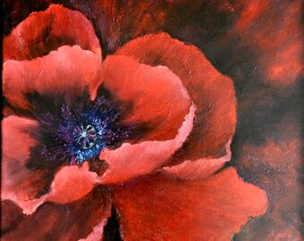 poppy oil painting, poppy art, original painting, poppy painting, floral painting, original painting, red poppy, poppy wall art, poppy love