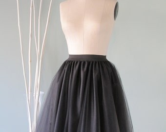 Black Tulle Skirt,Tutu,Tea length,Wedding,Bridal,Bridesmaid,Bachelorette party,Cocktail dress,Evening wear,Tea Party,Thick elastic waist