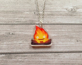 Calcifer necklace - Howl's moving castle, Miyazaki, studio Ghibli, kawaii, geek, cute, japanese, Japan, lasercut, acrylic