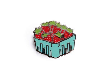 Strawberry Basket Enamel Pin - Fruit Lapel Pin // Hard Enamel Pin, Cloisonné, Pin Badge