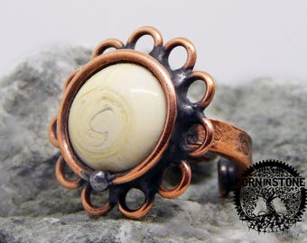 Copper ring Flower ring Magic ring White ring Steampunk ring Stained glass Holiday ring Anniversary ring Gift for her For mom For women