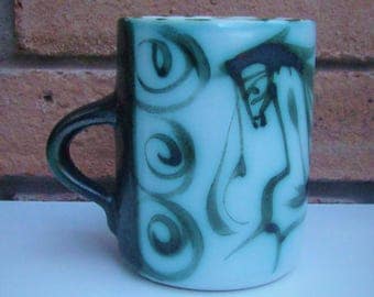 Bill and Maggie Fisher CELTIC POTTERY MOUSEHOLE Cornwall Mug/Tankard with the desirable Horse design.