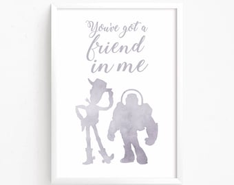 Sale 50% Off - Toy Story Watercolor Printable ( Woody, Buzz Lightyear, Pixar Disney print art poster friendship kids nursery quote Boys Room