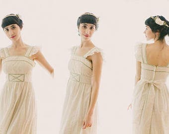 Boho bridal dress, Vintage wedding gown, Hippie wedding, Eyelet lace dress, White vintage dress, Simple white maxi gown, Lace peasant dress
