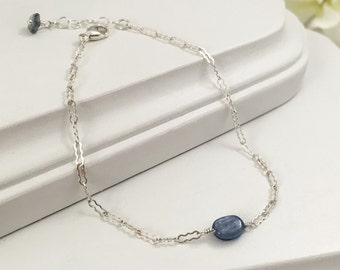 Blue Kyanite Bracelet, Gemstone Sterling Silver Bracelet, Minimalist Bracelet, Dainty Simple Silver Bracelet