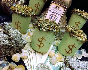 FORTUNE Loaded Herbal Alchemy Candle, Green Votive, Goddess Fortuna