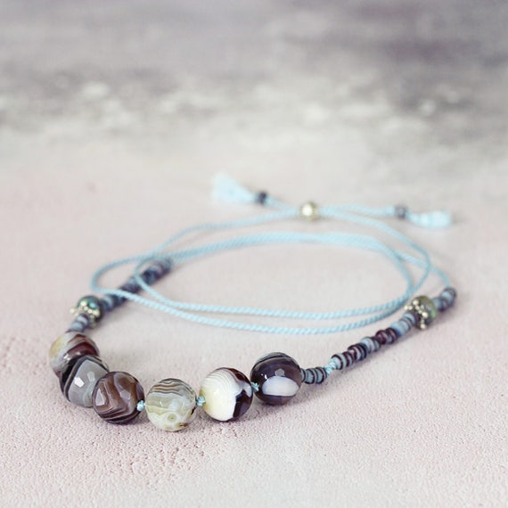 Botswana Agate Necklace - Hand Knotted Necklace