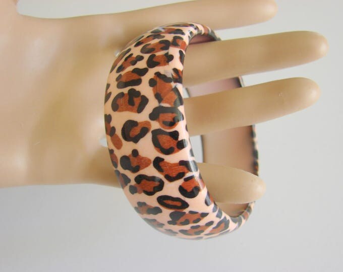 Vintage Chunky Lucite Bangle Bracelet Tiger Leopard Animal Print Jewelry Jewellery