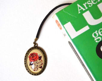 Bookmark with Bronze Pendant - Cabochon - Vintage Style - Rose Tattoo - Handmade