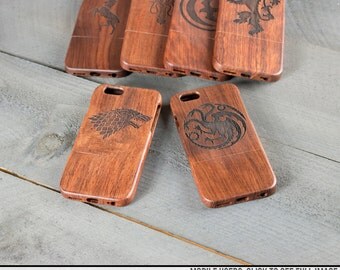 Wood Engraved iPhone Case - Game of Thrones Houses - Engraved with Stark, Targaryen, Baratheon, Lannister, Greyjoy or Arryn
