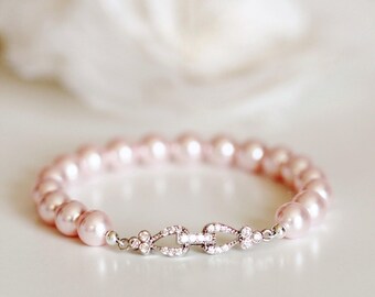 Blush Pink Pearl Bracelet Blush Wedding Jewelry Bridesmaid Gift Bracelet Bridesmaid Jewelry Pink Bridesmaid Bracelet Pearl Bridal Bracelet