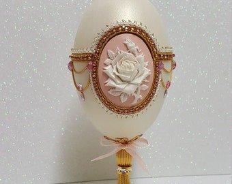 Decorated Goose Egg Trinket Box. Handmade Faberge-like ornament.