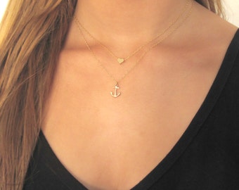Gold Heart Necklace , Gold Anchor Necklace , Gold Filled Necklace , Layering Necklaces , dainty necklace , necklace set , minimalist