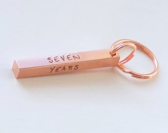 Copper Keychain, 7th Anniversary Gift, Wedding Anniversary, Copper Gift for Men, Couples Keychain, Personalised Bar Keychain, Eloise B