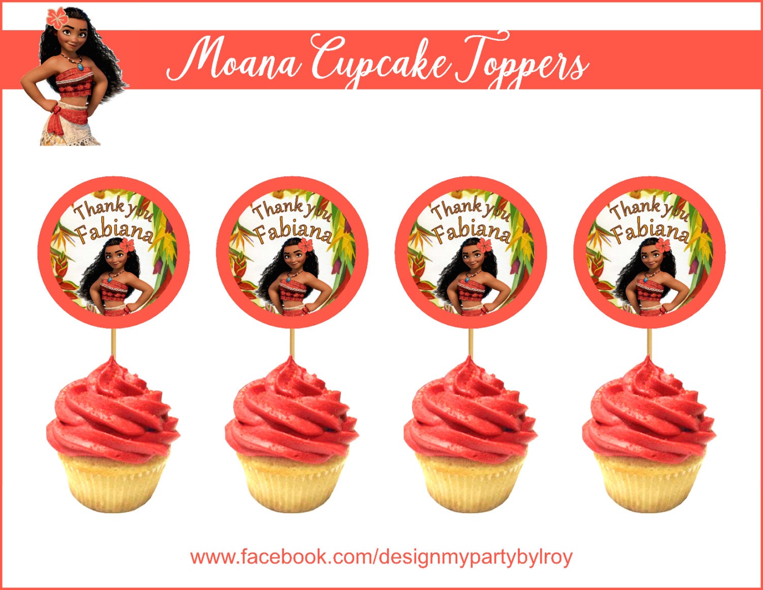 12 MOANA DIGITAL TOPPERS Moana Cupcake Toppers Instant