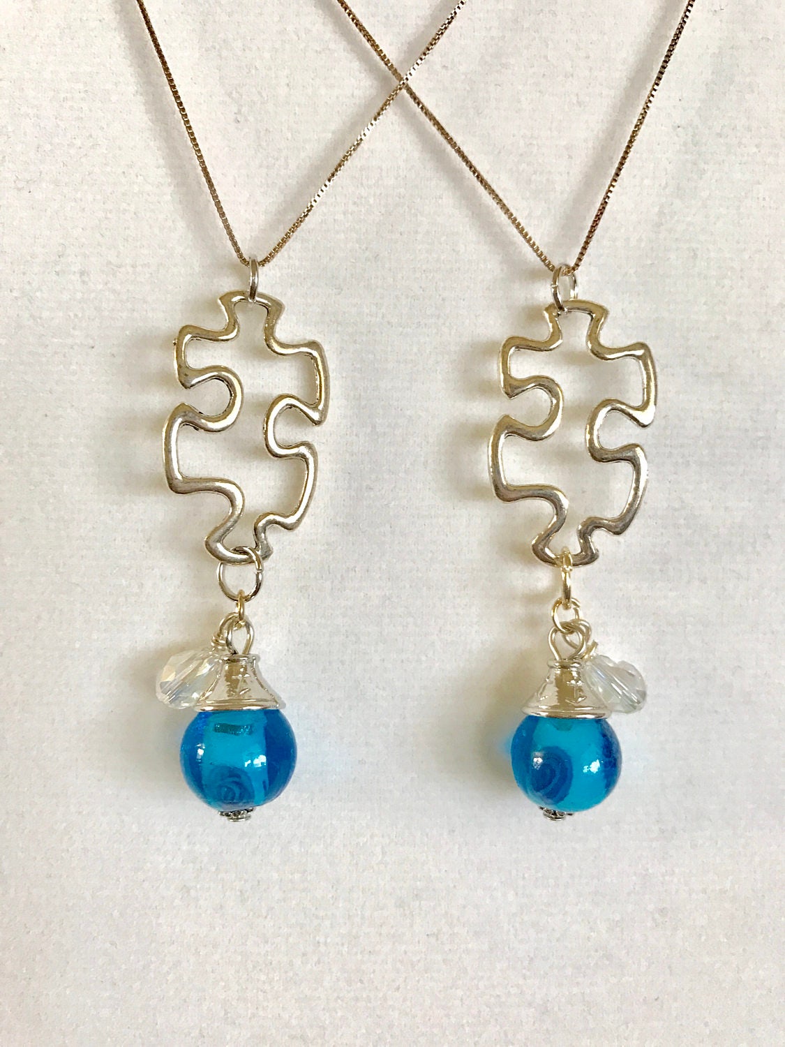 Puzzle Piece Necklace With Sterling Silver Chain Handmade