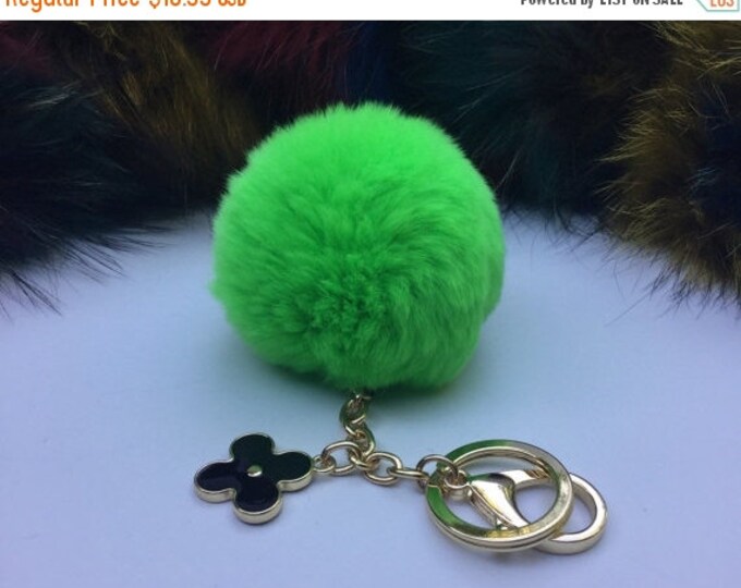 New! Summer Collection Apple Green fur pom pom keychain bag charm flower clover keyring