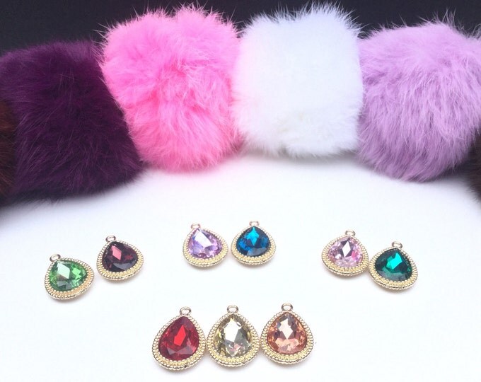 Customer request inspired Beige red crystals fur pom pom keychain Rabbit real fur puff ball